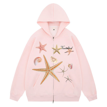 Print Hooded Sweatshirt New Design Loose Casual Zip-Up Jacket for Men and Women