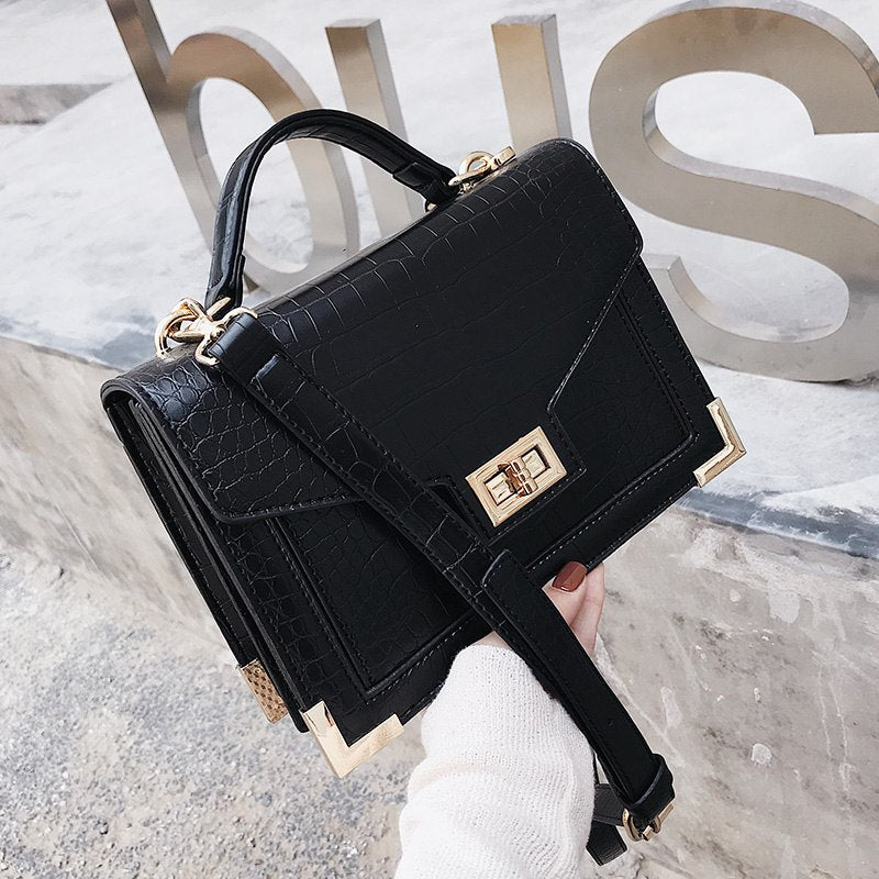 Retro Fashion Female Square bag  Quality PU Leather Women bag Crocodile pattern Tote bag Lock Shoulder Messenger Bags