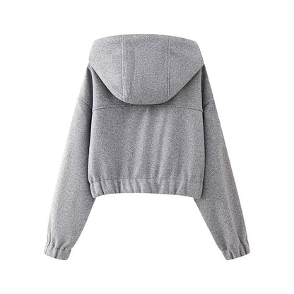 Fashionable Casual Long Sleeve Zip-Up Short Hoodie for Women