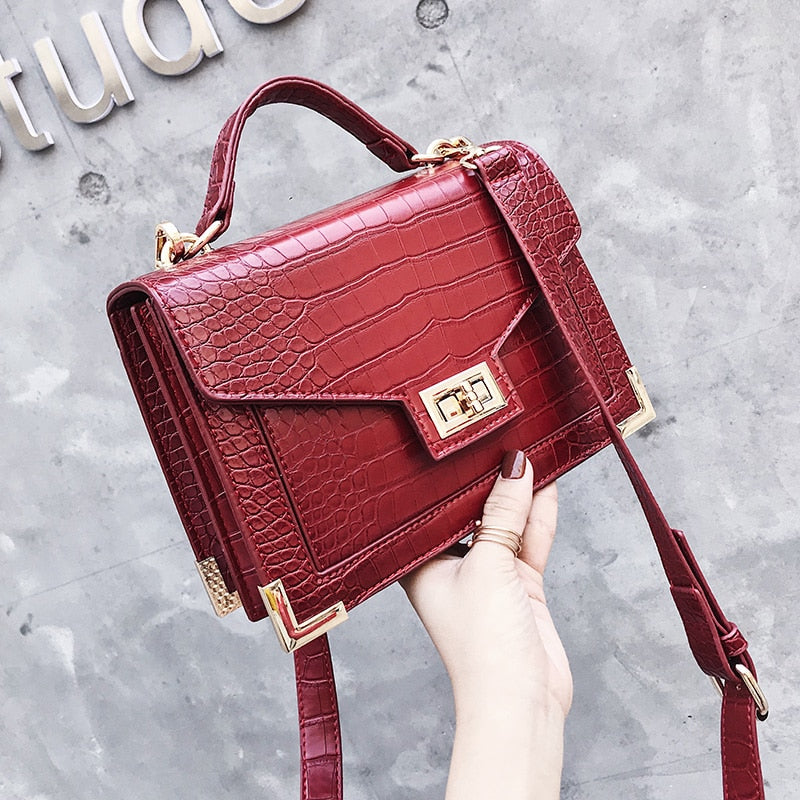 Retro Fashion Female Square bag  Quality PU Leather Women bag Crocodile pattern Tote bag Lock Shoulder Messenger Bags