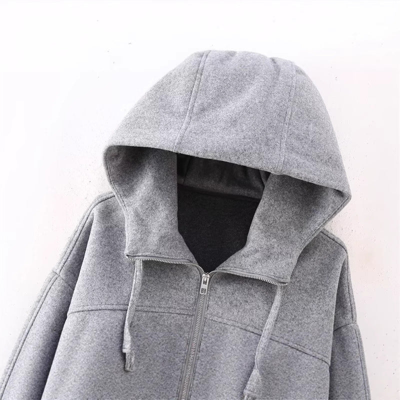 Fashionable Casual Long Sleeve Zip-Up Short Hoodie for Women