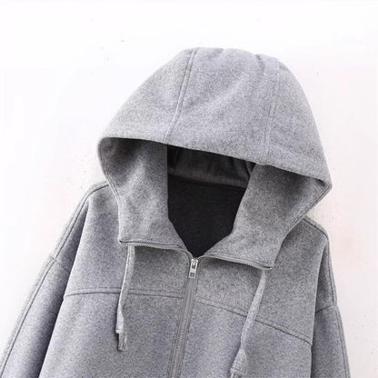 Fashionable Casual Long Sleeve Zip-Up Short Hoodie for Women