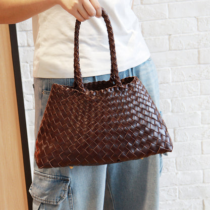 Trendy Retro Large Capacity Handbag Pure Handmade Woven Maternity Bag Commuter Shoulder Tote Bag