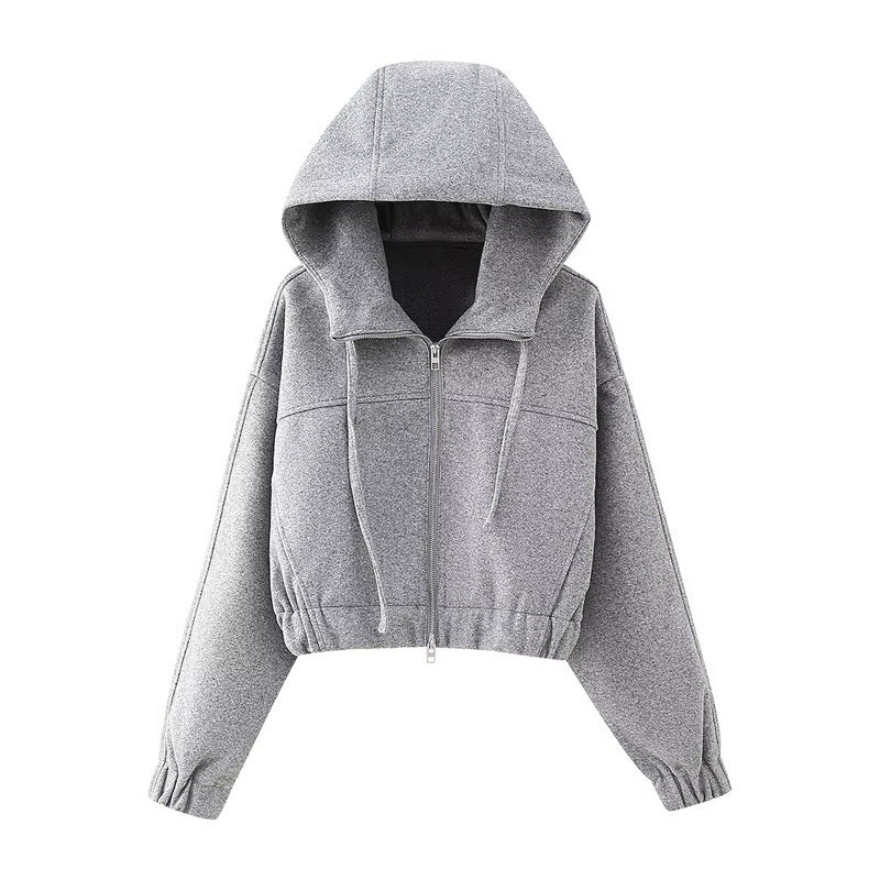 Fashionable Casual Long Sleeve Zip-Up Short Hoodie for Women