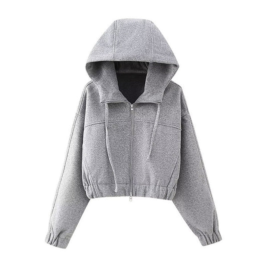 Fashionable Casual Long Sleeve Zip-Up Short Hoodie for Women