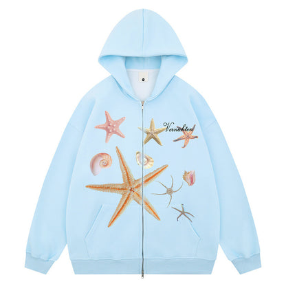 Print Hooded Sweatshirt New Design Loose Casual Zip-Up Jacket for Men and Women