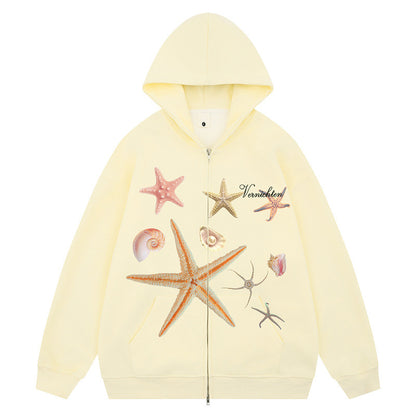 Print Hooded Sweatshirt New Design Loose Casual Zip-Up Jacket for Men and Women