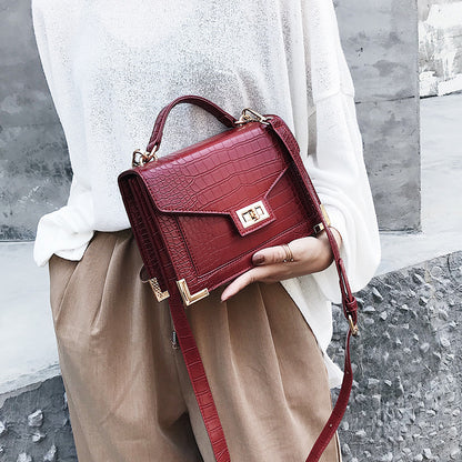 Retro Fashion Female Square bag  Quality PU Leather Women bag Crocodile pattern Tote bag Lock Shoulder Messenger Bags