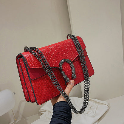 Snake Pattern Bag for Women 2025 New Model European and American Fashion Versatile Chain Shoulder Bag Crossbody Small Square Bag